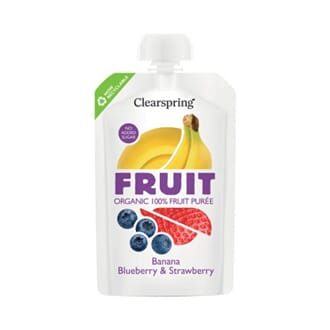 ClearSpring fruktpuré banan, blåbær, jordbær økologisk 100 g