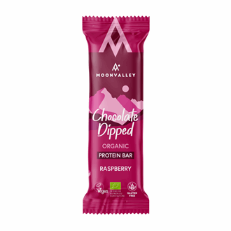 Moonvalley chocolate dipped protein bar raspberry 50 g